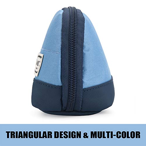 Sooez Wide-Opening Pencil Pen Case, Lightweight & Spacious Pencil Pouch Zipper Stationery Bag, Aesthetic Supply with Triangular Design for Adults, Blue - color: Blue