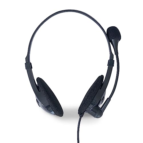 Verbatim Stereo USB Headset with Microphone and in-Line Remote | 3.5mm wired headset with in-line remote and adjustable microphone for calls, conferencing and learning