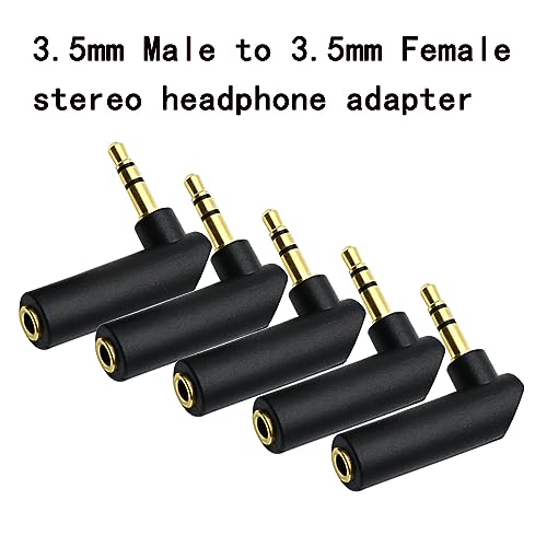 3.5mm Angle Male to Female Audio Adapter, 90 Degree Right Angle Gold-Plated TRS Stereo Jack Plug AUX Connector Compatible with Headset, Tablets, MP3 Players, Speakers(5 Pack)…