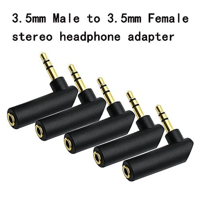 3.5mm Angle Male to Female Audio Adapter, 90 Degree Right Angle Gold-Plated TRS Stereo Jack Plug AUX Connector Compatible with Headset, Tablets, MP3 Players, Speakers(5 Pack)…