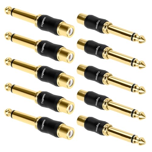 RCA to 1/4 Inch Adapter 10 Pack, 6.35mm Quarter Inch TS Mono Male to RCA Female Jack Plug, Gold-Plated Guitar Connectors, Audio Converter Premium Quality Series - size: 10 Pack