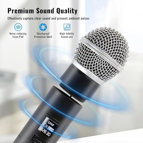 Wireless Microphone System，Dual VHF Dynamic Handheld Mic Set-W100U | SNR ≥110dB, 18dBm Transmission, 164ft Long Range, Plug & Play, Cordless Dynamic Microphones for Singing, Karaoke, Church, DJ