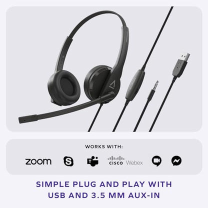 Creative HS-230 USB & 3.5 mm On-Ear Headset with Noise-Cancelling Mic, Inline Mic Mute/Volume Control, Plug-and-Play for Video Calls