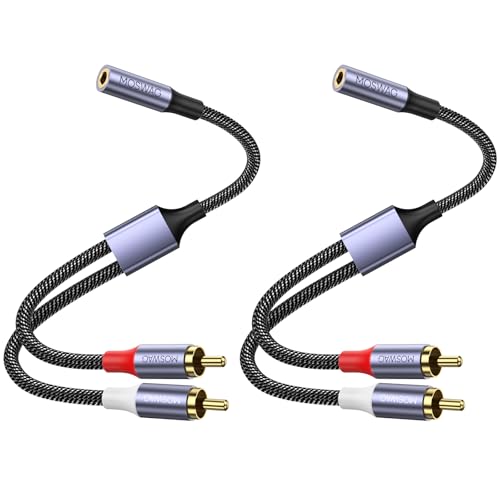 MOSWAG 3.5mm to RCA Audio Cable Adapter 3.5mm Female to Stereo RCA Male Bidirectional AUX Male Headphone Jack Plug Y Splitter to Left/Right 2 RCA Male Connector Plug Wire Cord - size: 2 Pack