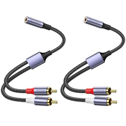MOSWAG 3.5mm to RCA Audio Cable Adapter 3.5mm Female to Stereo RCA Male Bidirectional AUX Male Headphone Jack Plug Y Splitter to Left/Right 2 RCA Male Connector Plug Wire Cord - size: 2 Pack
