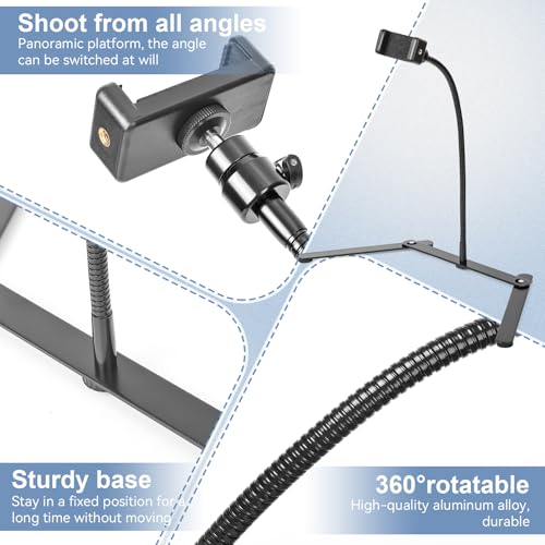 Adjustable Phone Tripod, Overhead Phone Mount, Tabletop Tripod for Cookie Decorating and Teaching Online Live Streaming and Showing Drawing Sketching Cooking
