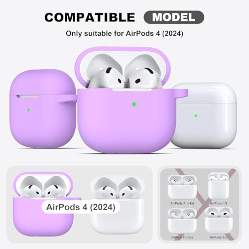for AirPods 4th Case Cover with Cleaner Kit, Soft Skin Silicone Case Cover with Keychain, Full Protective Case for Men and Women, Compatible with Apple Latest AirPods 4 Case 2024, Lavender - color: C Lavender
