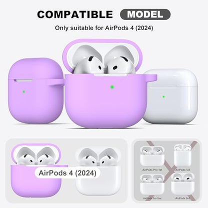 for AirPods 4th Case Cover with Cleaner Kit, Soft Skin Silicone Case Cover with Keychain, Full Protective Case for Men and Women, Compatible with Apple Latest AirPods 4 Case 2024, Lavender - color: C Lavender