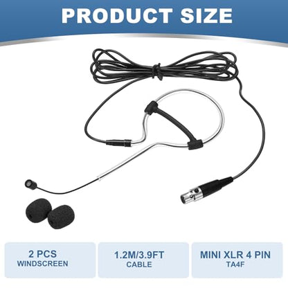 MECCANIXITY Ear Hook Headset Microphone, Single Over Ear Set Hanging Omnidirectional Wired Audio Condenser Microphone Headset with Mini XLR 4 Pin TA4F Plug 3.9ft Cable, Black - color: Black, style: Mini XLR 4 Pin TA4F Plug