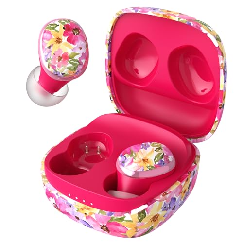 Groovz Go Essential True Wireless Earbuds with Charging Case - Up to 26 Hrs Battery Life - Designed & Engineered in the USA - Sweat-Resistant Bluetooth Earbuds with Built-in Microphone (Floral) - color: Floral