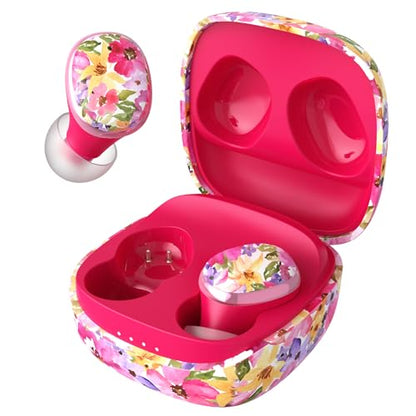 Groovz Go Essential True Wireless Earbuds with Charging Case - Up to 26 Hrs Battery Life - Designed & Engineered in the USA - Sweat-Resistant Bluetooth Earbuds with Built-in Microphone (Floral) - color: Floral