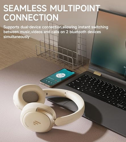 Atom Max 하이브리드 ANC 헤드폰, 고해상도 오디오, 45시간 재생, 화이트 - color: 아이보리
