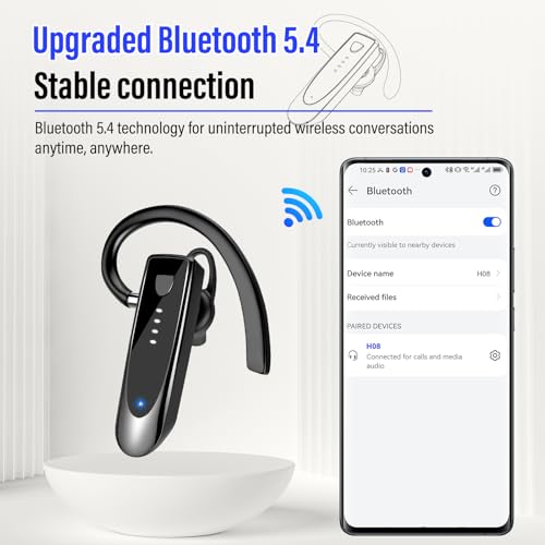 Atheewon Bluetooth Earpiece, Wireless Handsfree with Noise Cancelling Mic, 20Hrs Call Time Bluetooth 5.4 Headset, 180 Hrs Standby Time Headset for Business/Trucker/Driver - color: Glossy Black