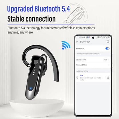 Atheewon Bluetooth Earpiece, Wireless Handsfree with Noise Cancelling Mic, 20Hrs Call Time Bluetooth 5.4 Headset, 180 Hrs Standby Time Headset for Business/Trucker/Driver - color: Glossy Black