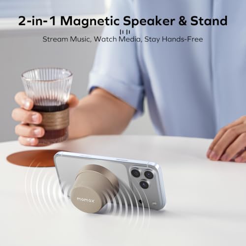 MOMAX Magnetic Portable Wireless Speaker, Enhanced Bass & Clear Sound | IPX6 Waterproof with Aluminum Alloy Design & 12H Playtime for Travel, Shower, Kitchen & More - color: Desert Gold