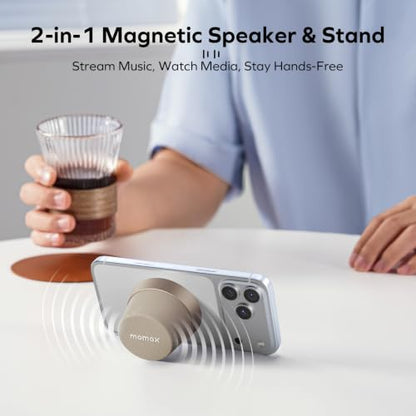 MOMAX Magnetic Portable Wireless Speaker, Enhanced Bass & Clear Sound | IPX6 Waterproof with Aluminum Alloy Design & 12H Playtime for Travel, Shower, Kitchen & More - color: Desert Gold