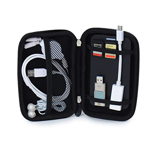 eBigValue Black Nylon 5.2 Inch Earphone Case Pouch Organizer Bag for Earbuds Cables Chargers USB Drives Memory Cards Portable Hard Drives and Small Gadgets