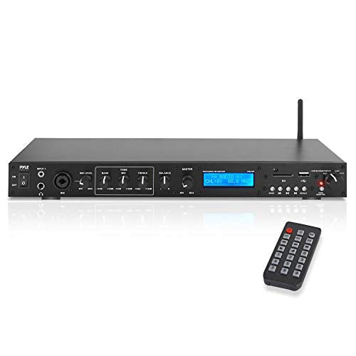 Pyle Rack Mount Studio Pre-Amplifier - Audio Receiver System w/ Digital LCD Display Bluetooth FM Radio Recording Mode Remote Control USB Flash or SD Card Reader Input and Output Jack - PPRE70BT