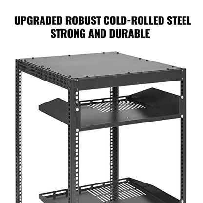 VEVOR 20U Open Frame Server Rack, 23''-40'' Adjustable Depth, Free Standing or Wall Mount Network Server Rack, 4 Post AV Rack with Casters, Holds All Your Networking IT Equipment AV Gear Router Modem - size: 20U