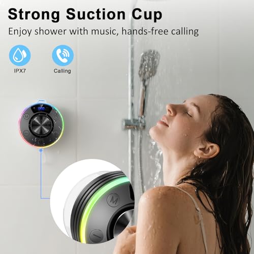 Bluetooth Speaker, Shower Speaker Portable with Hook, IPX7 Waterproof Bluetooth Speakers with Suction Cup, Digital/Time Display, Crystal Sound, Small Wireless Speakers for Outdoor Bathroom Gifts,Black - color: Deep black