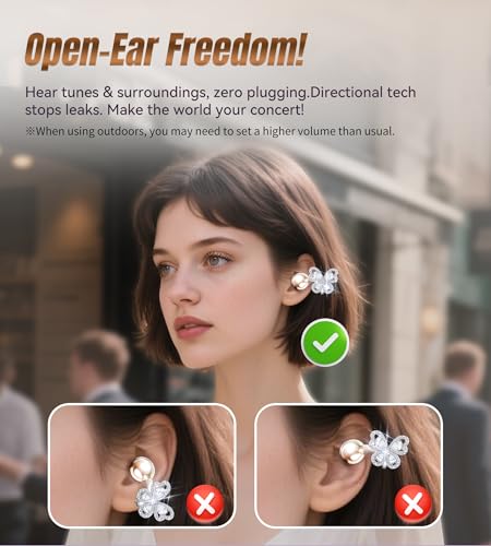 King Lucky Open Ear Earbuds Clip on Wireless Bluetooth 5.4 Headphones with Mic,50H Play,ENC Call,Waterproof,Jewelry Ear Buds,Comfortable for Small Ears&Glasses Wearers,Workouts (04-White) - color: 04-White