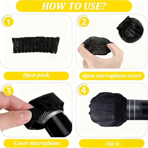100 Pcs Non-Woven Microphone Cover, Disposable Hygiene Covers (Black) | Handheld Microphone Windscreen Protective Cap , Mic Cap Protective Cover for KTV , Karaoke ,Stage Performance ,News Interview