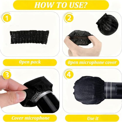 100 Pcs Non-Woven Microphone Cover, Disposable Hygiene Covers (Black) | Handheld Microphone Windscreen Protective Cap , Mic Cap Protective Cover for KTV , Karaoke ,Stage Performance ,News Interview