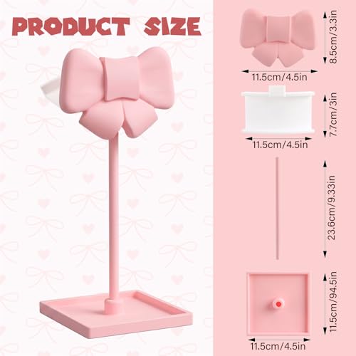 Wesiti Pink Bow Headphone Stand Cute Curved Headphone Holder with Storage Tray Pink Coquette Gaming Headset Holder for Desk Space Saving Organizer Desktop for Women All Headset Home Office Setup