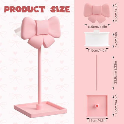 Wesiti Pink Bow Headphone Stand Cute Curved Headphone Holder with Storage Tray Pink Coquette Gaming Headset Holder for Desk Space Saving Organizer Desktop for Women All Headset Home Office Setup