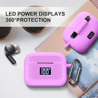 Compatible with TOZO T20 Case Cover, Soft Silicone Skin Case with Keychain, Shock Absorbing and Anti-Drop Protective Case with LED Power Display for Men and Women [Front LED Visible] Light Purple - color: Light Purple