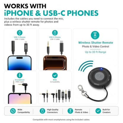 Movo iVlogger-PRO Vlogging Kit for iPhone with Mic, Light, and Tripod | Professional YouTube Starter Kit for iPhone and Android with VXR10 Mic, Rechargeable RGB Light, Two Tripods, Case, and More