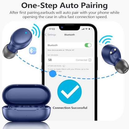 MOZOTER Mini Wireless Earbuds Bluetooth 5.3 in Ear Headphones Headsets | Light Weight,60Hrs Playtime Ear Buds with Charging Case,Smart Touch Control,Premium Sound with Deep Bass for Sport-Blue - color: Blue