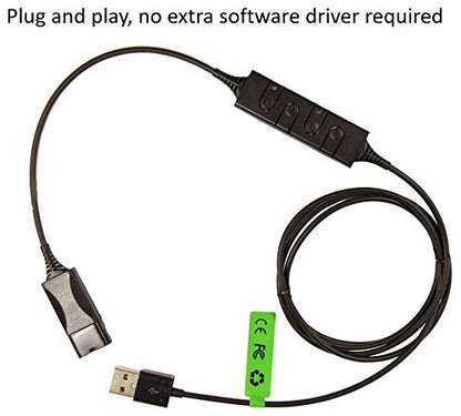 Call Center Headset Quick Disconnect QD Cable to USB Plug Adapter with Mute + Volume Control Compatible with Plantronic Headset QD Connector Plug to Any Computer Laptop VOIP Softphone