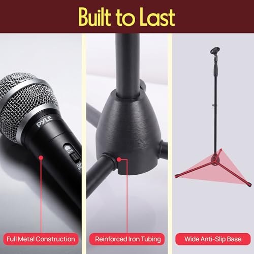 Professional Handheld Dynamic Microphone Kit - Unidirectional Vocal Wired Microphone w/Carry Bag, Metal Mic Stand, Holder/Clip & 16.4ft XLR Audio Cable to 1/4'' Audio Connection - Pyle PDMIC88ST - color: Black