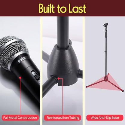 Professional Handheld Dynamic Microphone Kit - Unidirectional Vocal Wired Microphone w/Carry Bag, Metal Mic Stand, Holder/Clip & 16.4ft XLR Audio Cable to 1/4'' Audio Connection - Pyle PDMIC88ST - color: Black