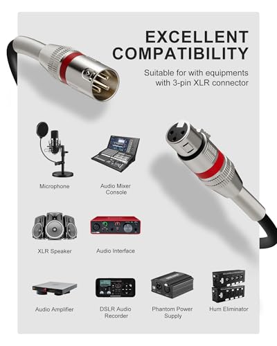 6 Pack 6FT XLR Cables, 3-pin Male to Female Balanced Shielded | XLR Microphone Cable, Oxygen-Free Copper (OFC) Noise Free XLR Cable for Speaker Audio Mixer, Metal Spring SR, Corlorful - size: 6 Feet, style: 6 Pack