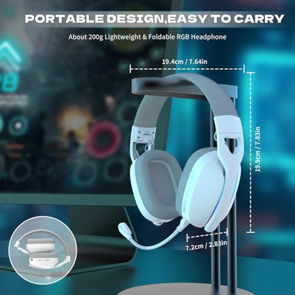 ATTACK SHARK L90 Over-Ear Wireless Gaming Headphone with Mic - White | 2.4GHz/Bluetooth/Wired, 40mm Driver, 7.1 Surround Sound, Foldable, Ultra-Light, RGB, Customizable, Ergonomic, for PS4/PS5/PC - color: WHITE
