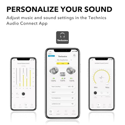 Technics Reference Class Hi-Fi Wireless Ear Buds, Dolby Atmos with Head Tracking, Adaptive Noise Cancelling, 3 Device Multipoint, 10-Hr Battery, Wireless Charging, Improved Fit, EAH-AZ100-S(Silver) | Head Tracking, Adaptive Noise-canceling, 3 Device Multi
