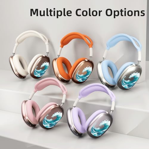 Sea Ocean Waves Clear Case for Airpods Max Headphones Unique Hawaii Design Soft TPU Ear Cups Cover Anti-Scratch Silicone Ear Pad Protective Case 53 Headband Cover for Apple Airpods Max - color: Waves 02