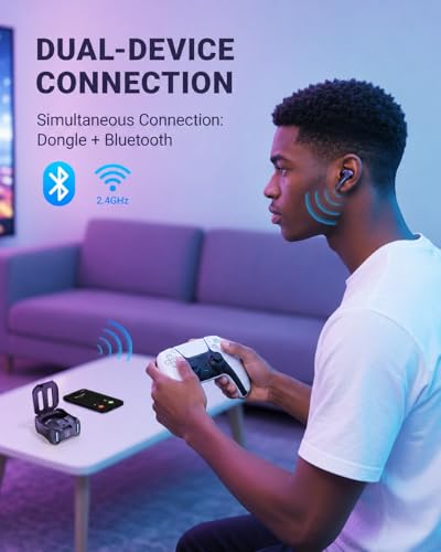 Middle Rabbit SW4 Pro Gaming Earbuds with Mic Wireless, 2.4G Dongle + Bluetooth Dual Mode, 20ms Low Latency, Compatible with PS5, PS4, PlayStation, Desktop&Laptop PC, VR