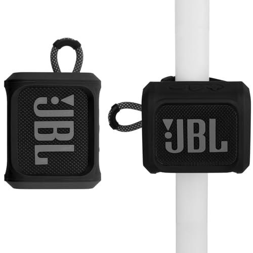 Silicone Case Cover for JBL Go 3 Portable Speaker with Removable Strap for Bike Golf Cart Travel Carrying Case Protective Sleeve Speaker Cover (Black) - color: Black