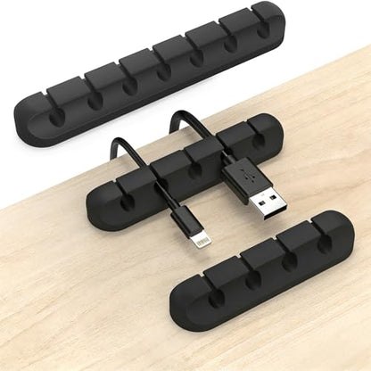 Cable Holder Clips 3 Pack, Cable Organizer for Desk, Cord Management Clips with 3/5/7 Slots, Silicone Cable Clips for USB Cables, Charging Cords, Power Cables, Office & Home – Black