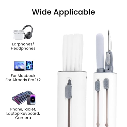 Cleaner Kit for Airpods, Earbud Cleaning Kit for Airpods Pro 1 2 3, Multi-Function Cleaning Pen with Soft Brush Flocking Sponge for Bluetooth Earphones Case Cleaning Tools, White