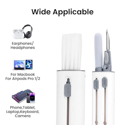 Cleaner Kit for Airpods, Earbud Cleaning Kit for Airpods Pro 1 2 3, Multi-Function Cleaning Pen with Soft Brush Flocking Sponge for Bluetooth Earphones Case Cleaning Tools, White