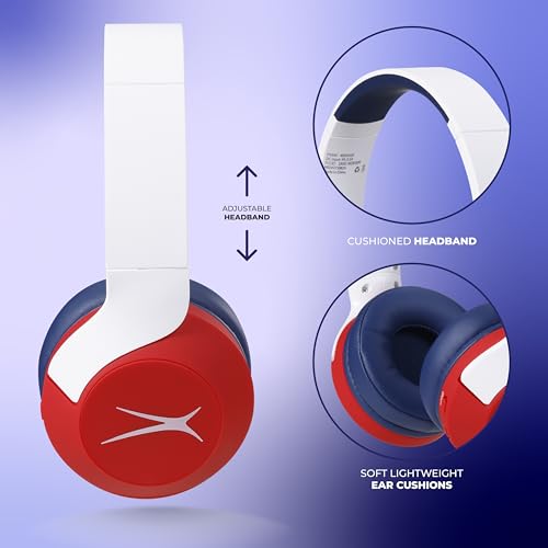 Altec Lansing Kid Safe Noise Cancelling Wireless Headphones 15H Battery, 85dB Volume Limit, Foldable Design Powerful Sound, Active Noise Cancellation Perfect for Kids Ages 7+ - color: Whiteout Bright Red