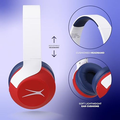 Altec Lansing Kid Safe Noise Cancelling Wireless Headphones 15H Battery, 85dB Volume Limit, Foldable Design Powerful Sound, Active Noise Cancellation Perfect for Kids Ages 7+ - color: Whiteout Bright Red