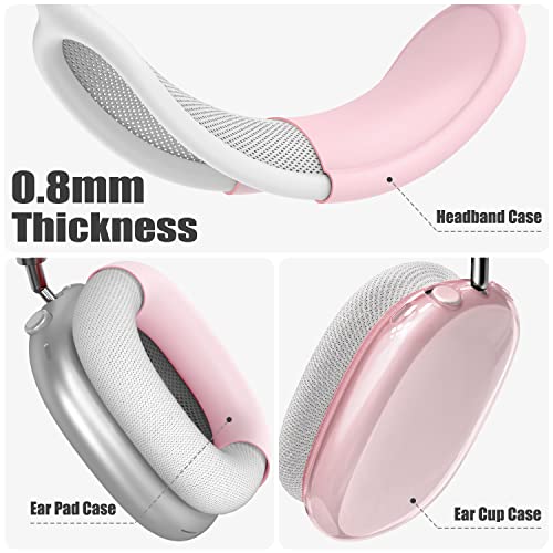 【4 in 1】 Set for Apple AirPod Max Case Cover, Anti-Scratch Ear Pad Covers/Ear Cups Cover/Headband Cover, AirPod Max Covers Accessories for Apple AirPods Max (2020 Lightning /2024 USB-C)-Clear Pink - color: G-Pink