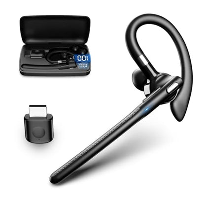 XUMIUZIY Single Ear Bluetooth Headset, Wireless Bluetooth V6.1 Earpiece with Noise Cancelling Mic, Mute Function, USB Dongle, 500mAh Charging Case, Hands Free, for Trucker, Gym