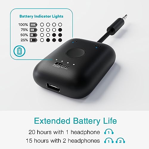 MEE Audio Connect Air in-Flight Bluetooth Wireless Audio Transmitter, with Extra Dual 3.5mm Jack AUX Adapter, for up to 2 AirPods/Other Headphones; Works with All 3.5mm Aux Jacks, Black - color: Black, style: Connect Air Bundle