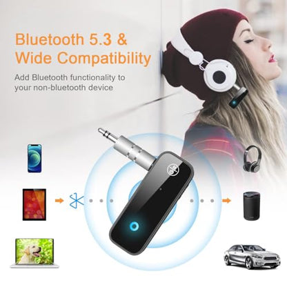 Bluetooth AUX Adpater for Car, Bluetooth 5.3 Transmitter Receiver, 3.5mm Aux Audio Adapter, Wireless Audio Receiver for Car Stereo/Home Stereo/Headphones/Speaker/Laptop/TV - color: Glossy Black